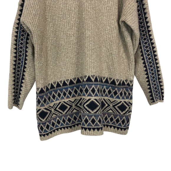 Lucky Brand Southwestern Aztec Knit Open Front Chunky Cardigan Sweater Size XL - Picture 8 of 12